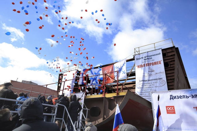 Ледокол нового поколения был спущен на воду в Санкт-Петербурге